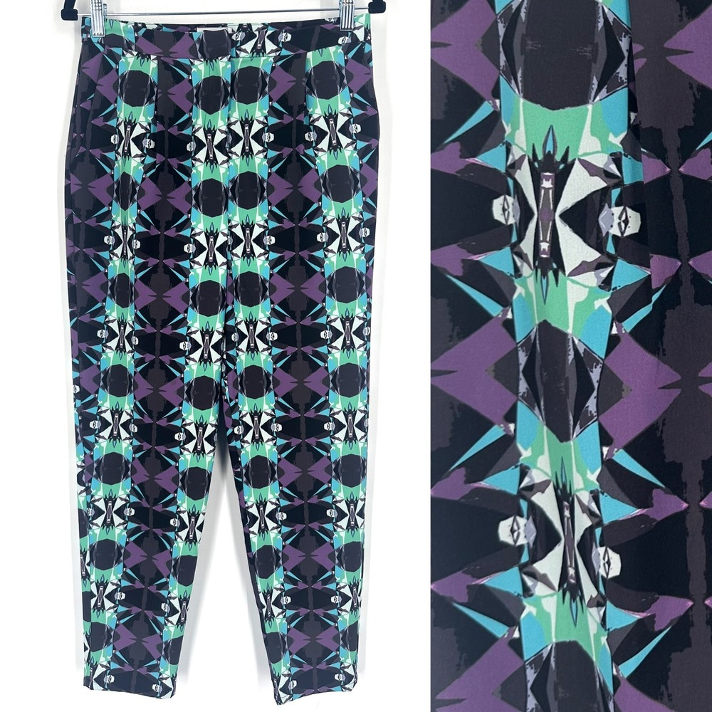 Wolf & Whistle‎ London Women's Size 8 Geometric Trouser Pants Black Funky Weird
